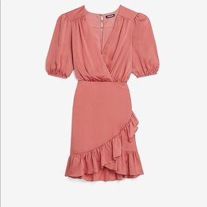Express pink satin ruffle dress